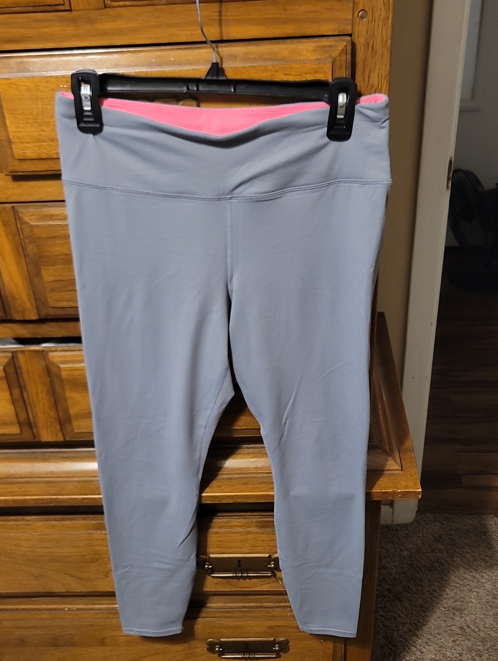 Womens Gray Leggings with Pink Waistband